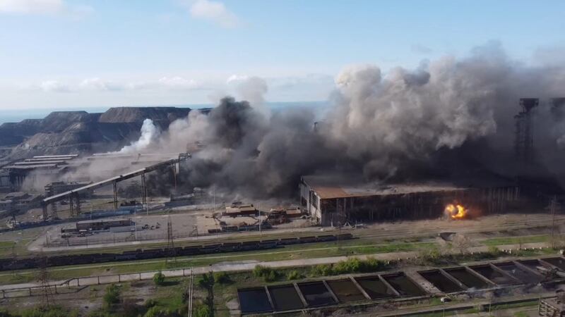 Shelling of the Azovstal steel plant complex in Mariupol. Reuters