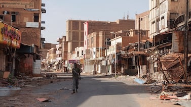 A member of the Sudanese army amid devastation in the city of Omdurman, near the capital Khartoum. Reuters