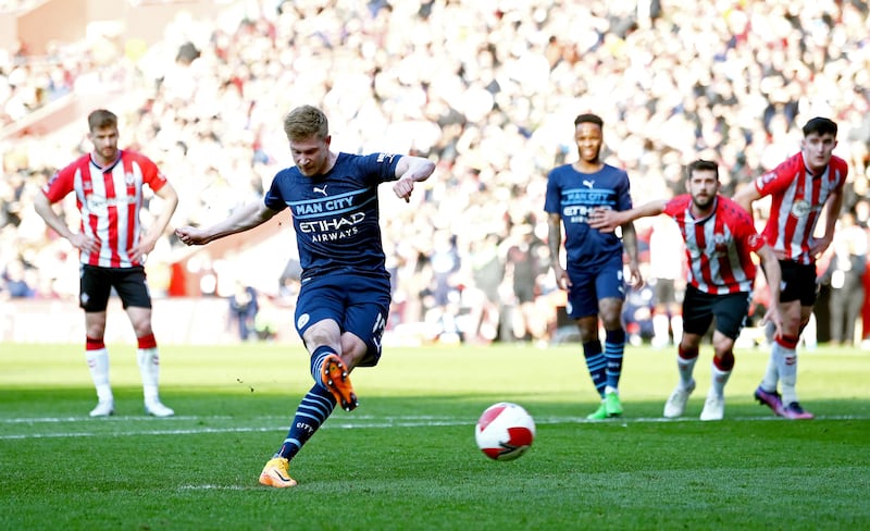 Centre midfield: Kevin de Bruyne (Manchester City) – A high-class performance and a nerveless penalty to put City ahead as they went on to score four at Southampton. Getty Images
