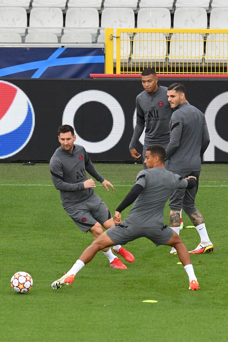 PSG's Lionel Messi, Kylian Mbappe and Mauro Icardi. AFP