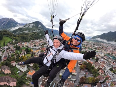 The experts at Interlaken's Skywings Paragliding show tourists the alpine scenery from above. Hayley Skirka for The National