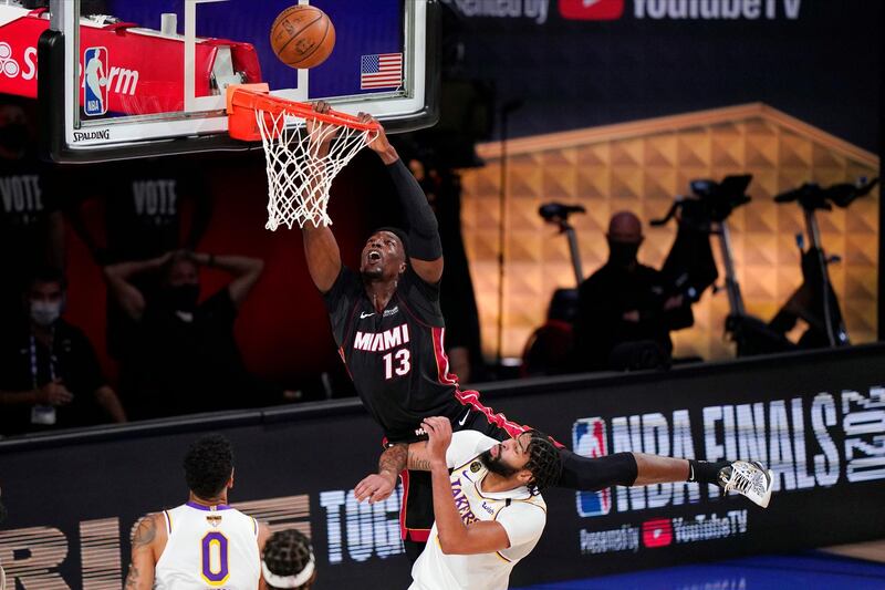 Miami Heat's Bam Adebayo misses a shot. AP