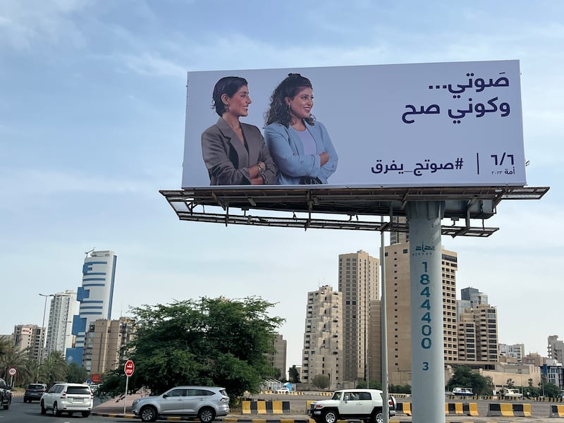 A Kuwaiti parliamentary elections billboard reads 'vote and be in the right' ahead of the June 6 poll. Photo: Yasmena Al Mulla for The National