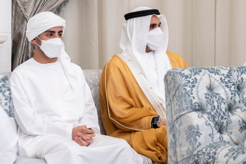 Sheikh Zayed bin Mohammed bin Hamad bin Tahnoon, left, and Sheikh Khaled bin Mohamed bin Zayed, Member of Abu Dhabi Executive Council and Chairman of Abu Dhabi Executive Office.
Photo: Hamad Al Kaabi / Ministry of Presidential Affairs