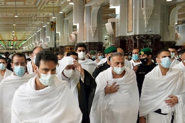 Iraqi Prime Minister Mustafa Al Kadhimi performs umrah at the Grand Mosque complex in the holy city of Makkah. Iraqi Prime Minister Media Office