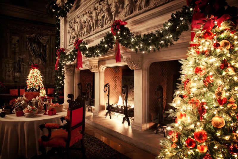 The Biltmore boasts a total of 65 fireplaces and on the Christmas tour you’ll see them decked out in fresh garland and holly. Over 1, 000 poinsettias along with more than 1,000 amaryllis, Christmas cactus, orchids, peace lilies, cyclamen, begonias, kalanchoe and potted green plants are placed throughout the estate and the grounds. Handmade white pine and Fraser fir wreaths are ornamented with golden arborvitae, holly, or other natural materials such as twigs and cones.