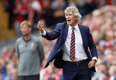 Soccer Football - Premier League - Liverpool v West Ham United - Anfield, Liverpool, Britain - August 12, 2018   West Ham manager Manuel Pellegrini gestures during the match      Action Images via Reuters/Carl Recine    EDITORIAL USE ONLY. No use with unauthorized audio, video, data, fixture lists, club/league logos or "live" services. Online in-match use limited to 75 images, no video emulation. No use in betting, games or single club/league/player publications.  Please contact your account representative for further details.