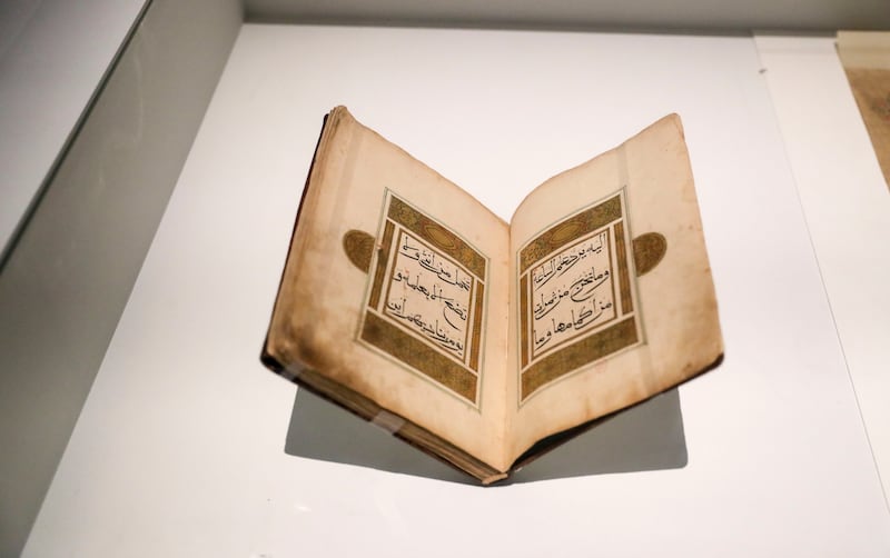 A Quran by an anonymous Chinese copyist dating to the 17th century, ink and gold on paper.  Khushnum Bhandari / The National