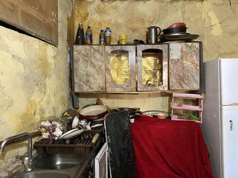 The kitchen of Wafa Al Bureisi is unusable in the winter due to flooding. Amy McConaghy / The National