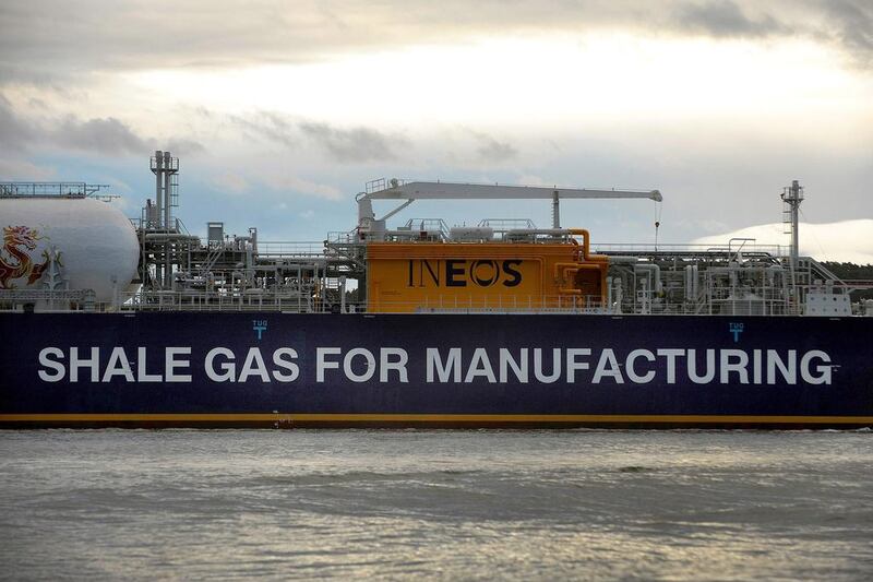 The JS Ineon Insight at Grangemouth in Scotland. The UK's first LNG cargo from the US marks a $2 billion investment by Ineos, the world's third largest chemical company. Andy Buchanan / AFP
