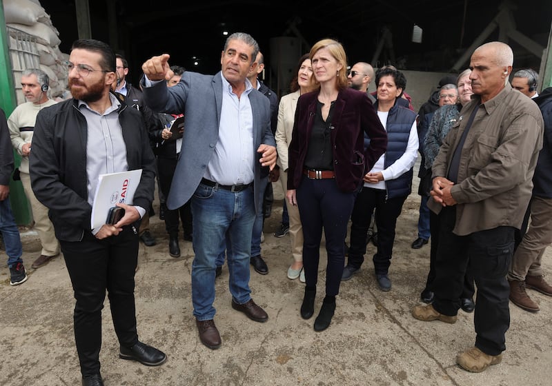 USAID chief Samantha Power tours a company in Zahle during her visit to Lebanon. Reuters