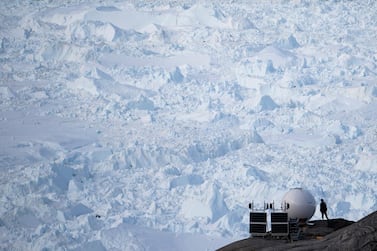 A New York University base camp at the Helheim glacier in Greenland. The US is looking to strengthen its strategic position in the Danish territory and use it as a foothold for a wider presence in the Arctic. AP