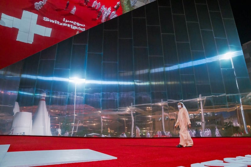 Sheikh Mohammed visits the Swiss pavilion at Expo 2020 Dubai.