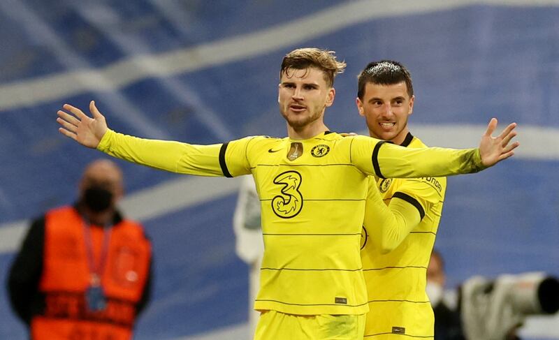 Timo Werner celebrates scoring the third goal with Mason Mount. Action Images