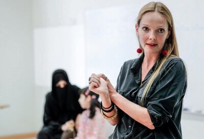 Abu Dhabi, United Arab Emirates, October 24, 2019.  
Falconry class at NYUAD. -
NYUAD teacher, Annalise Tropato.
Victor Besa/The National
Section:  NA
Reporter:  Rupert Hawksley