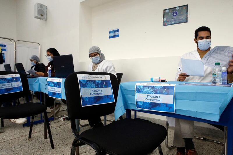 Moroccan doctors wait for members of the health agency for a consultation in Casablanca. AP Photo