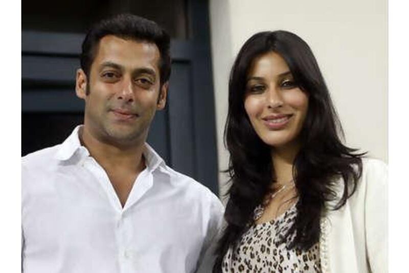 The Bollywood stars Salman Khan and Sophie Choudry before the celebrity cricket match between India and Pakistan.