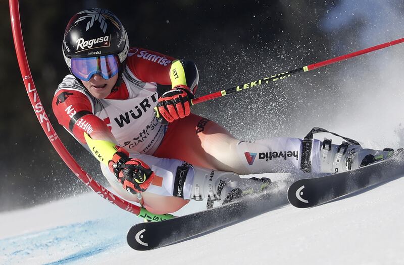 Lara Gut-Behrami of Switzerland cuts a gate during the Skiing World Championships, in Meribel, France. EPA