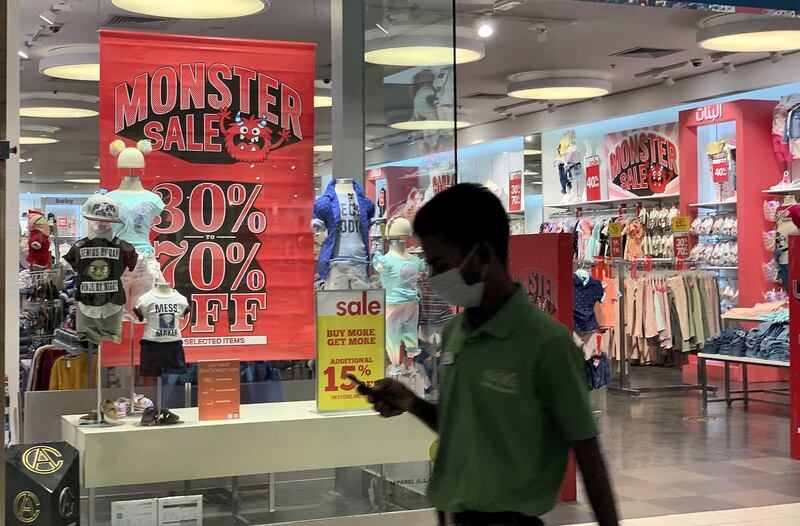 DUBAI, UNITED ARAB EMIRATES , July 12 – 2020 :- Dubai Summer Surprise mega sale offers in the stores at Ibn Battuta Mall in Dubai. DSS started on 9th July until 29th August.  (Pawan Singh / The National) For News/Standalone/Online/Stock.