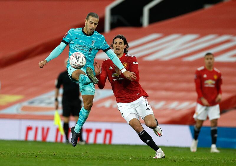 Edinson Cavani, 8 - Beautiful early movement, intelligence and vision. Focal point and peerless off the ball, an example to those around. Involved in build up to second goal but then gave ball away which led to Liverpool’s second. A rare blemish. Later won ball from Thiago to set Pogba free on the right. Headed against post after perfectly timed run on 88. Getty