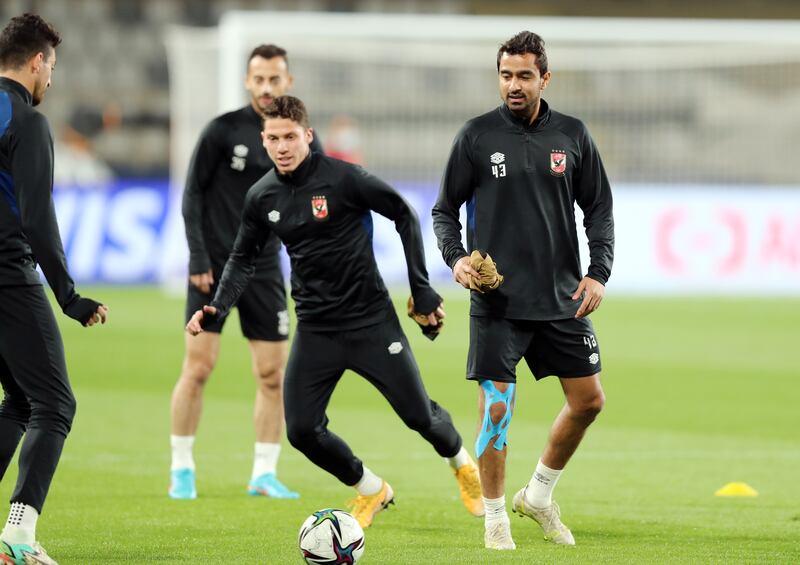 Al Ahly train ahead of the game against Monterrey in the Fifa Club World Cup UAE 2021 at Al Nahyan Stadium in Abu Dhabi. 