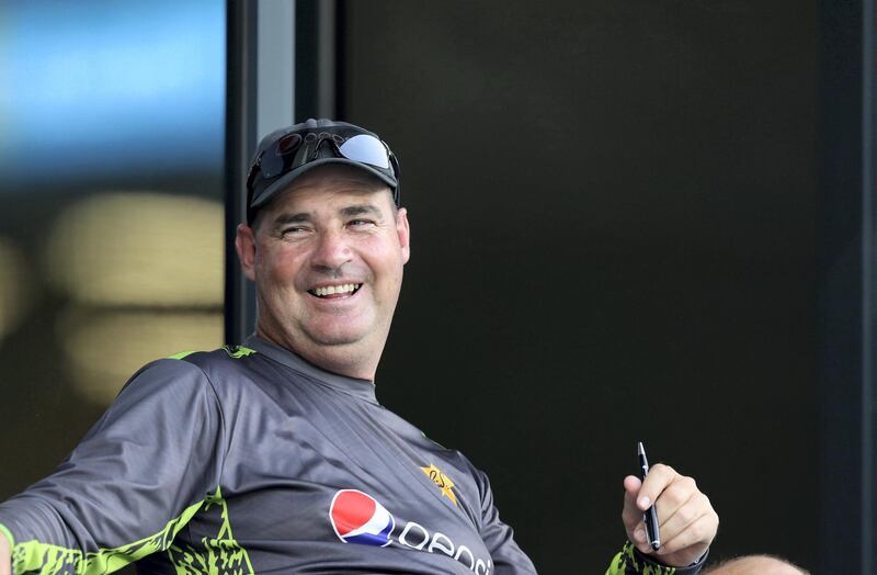 Dubai, United Arab Emirates - September 16, 2018: Pakistan head coach Mickey Arthur during the game between Pakistan and Hong Kong in the Asia cup. Sunday, September 16th, 2018 at Sports City, Dubai. Chris Whiteoak / The National