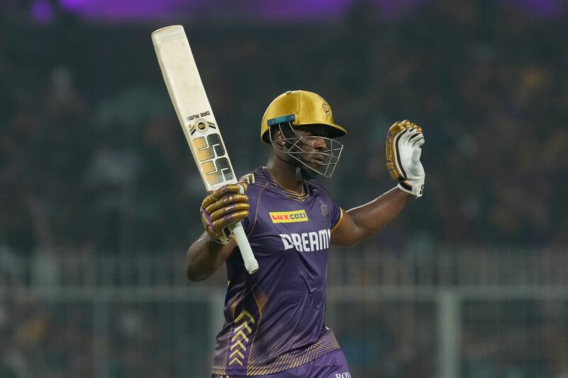 Kolkata Knight Riders' Andre Russell celebrates his fifty. AP 