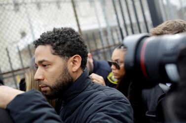 Jussie Smollett exits court after posting bail in Chicago. Reuters.