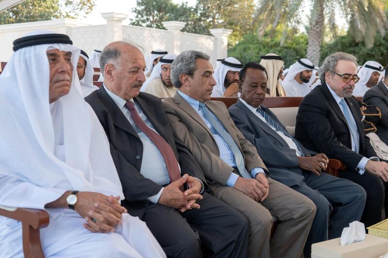 ABU DHABI, UNITED ARAB EMIRATES - January 21, 2019: Members of the Emirates Writers union, attend a Sea Palace barza.
( Rashed Al Mansoori / Ministry of Presidential Affairs )
---