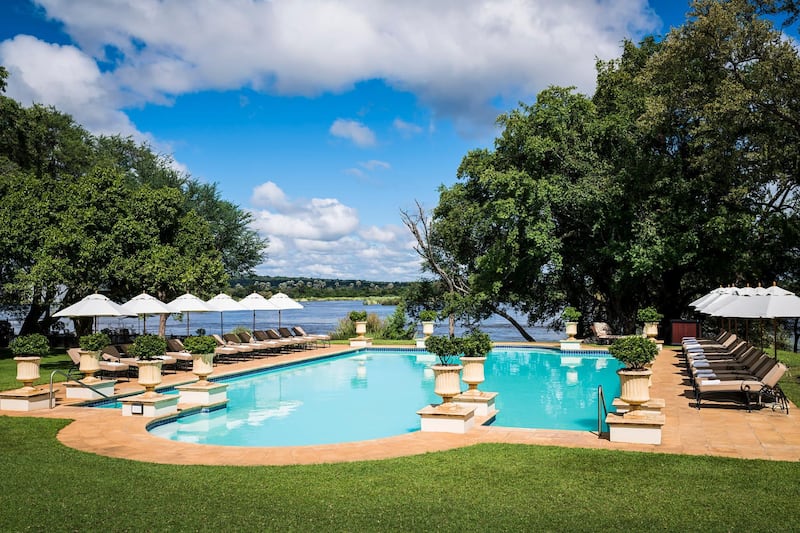 <p>The pool offers guests great views of the Zambezi River. The Royal Livingstone Zambia Hotel Victoria Falls by Anantara</p>
