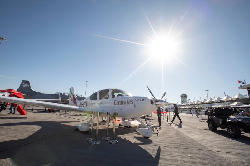 Emirates planes on display at the Dubai Airshow. Leslie Pableo for The National