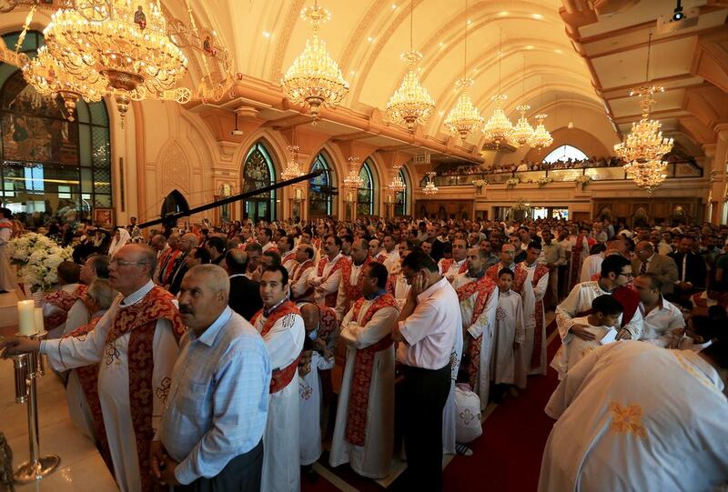 Worshippers packed St Antonious Coptic Orthodox Church in Abu Dhabi yesterday for a mass conducted by Pope Tawadros II. Ravindranath K / The National