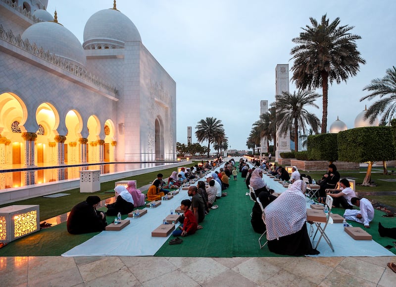 Thousands of Muslims come together to enjoy iftar events at the landmark place of worship each year, in what has become a beloved tradition. Victor Besa / The National