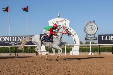 Al Moatasem Al Balushi steers Al Roba'A Al Khali to victory in the Gulf Cup at Sharjah Racing and Equestrian Club on Saturday, January 9, 2020. Courtesy ERA