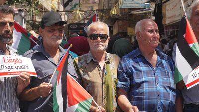 Dib Tout, head of the popular committee in Burj al Barajneh, at the protest at Burj al Barajneh camp on August 23, 2019. Sunniva Rose / The National