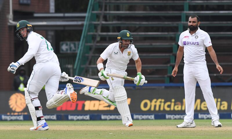 Dean Elgar and Rassie Van Der Dussen during the second Test on Thursday. Getty