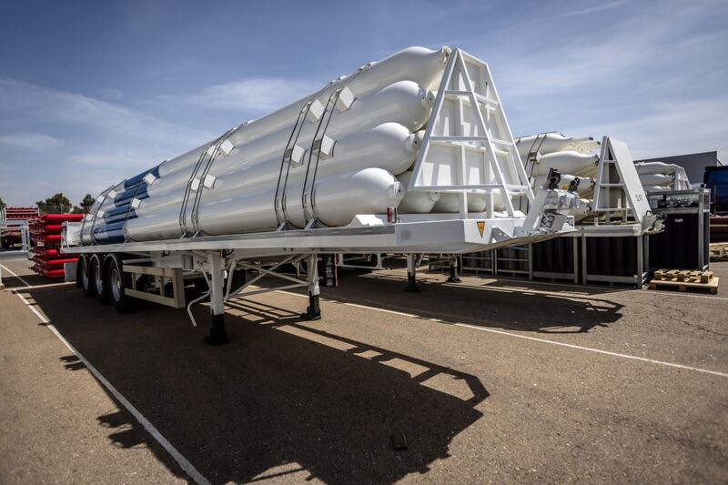 A hydrogen tube trailer in Zaragoza, Spain. The gas is expected to become a critical fuel as economies and industries transition to a low-carbon world. Bloomberg