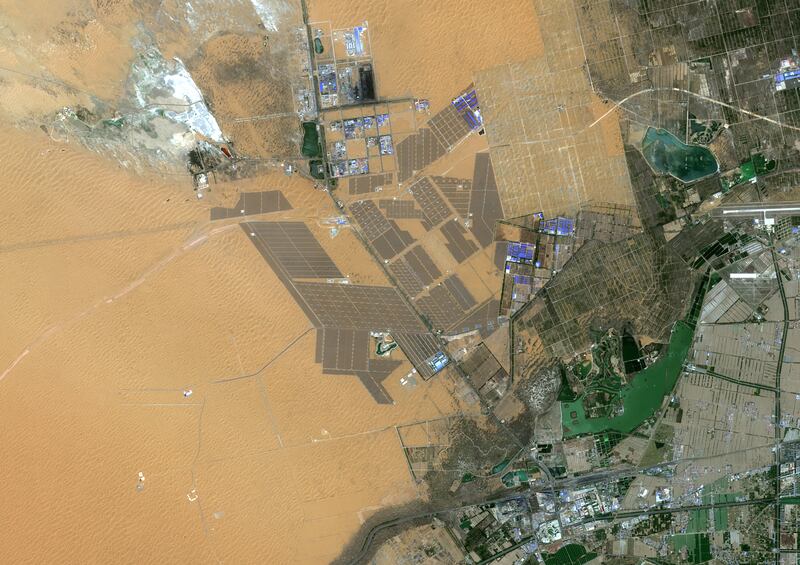 The solar farm in China is in the fourth largest desert in China. Getty 