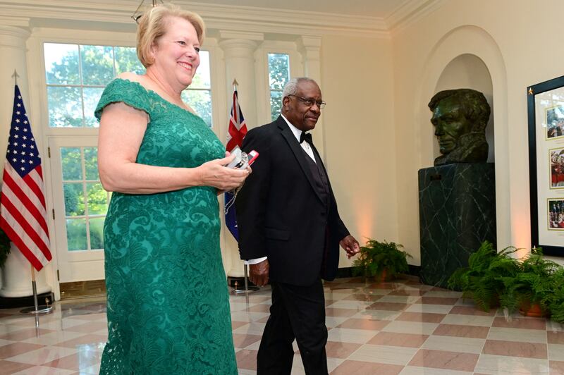 US Supreme Court Justice Clarence Thomas arrives with his wife, Ginni Thomas, for a state dinner for Australia’s Prime Minister Scott Morrison at the White House in 2019. Reuters