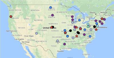 A map shows all the places named after Lebanon across the United States. Google Maps