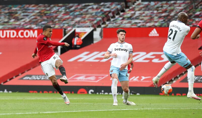 Manchester United's Mason Greenwood shoots at goal. Reuters