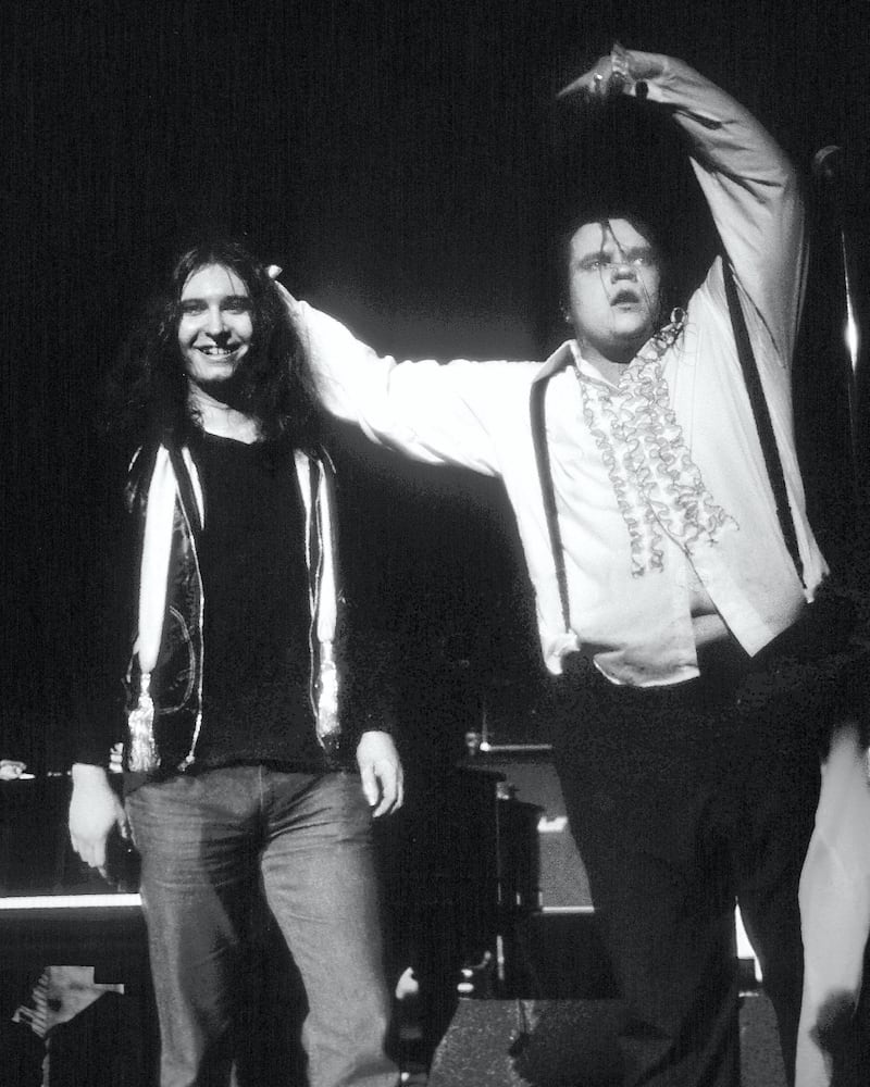 PHILADELPHIA - APRIL 6, 1978: Jim Steinman and Meatloaf on stage at the Tower Theater in Philadelphia on April 6, 1978.(Ron Pownall/Getty Images)