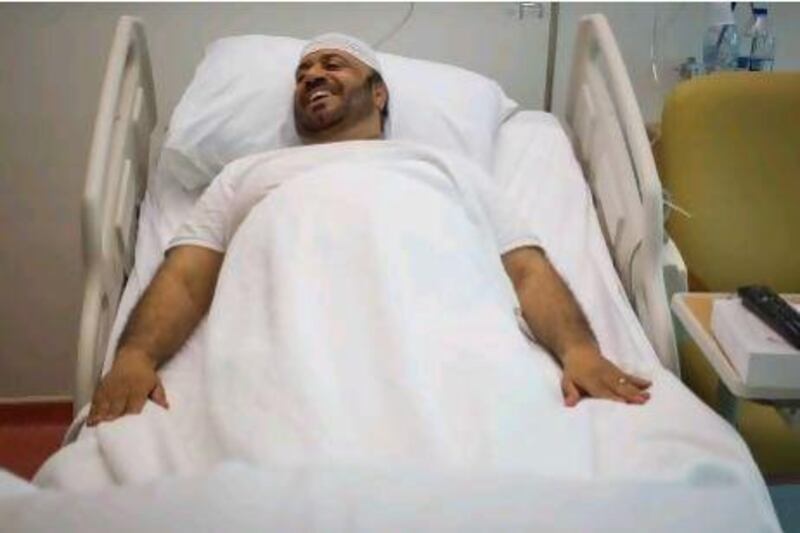 Abdullah Rashid Al-Naqbi recovering from a recent intestinal surgery at the University Hospital in Sharjah.