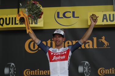 Dutch rider Bauke Mollema of the Trek Segafredo team celebrates winning the 14th stage of the Tour de France 2021 over 183. 7 km from Carcassonne to Quillan, France, 10 July 2021.   EPA / GUILLAUME HORCAJUELO