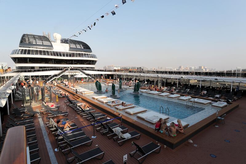 One of the five swimming pools on the ship