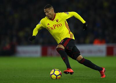 WATFORD, ENGLAND - DECEMBER 02: Richarlison of Watford in action during the Premier League match between Watford and Tottenham Hotspur at Vicarage Road on December 02, 2017 in Watford, England. (Photo by Richard Heathcote/Getty Images)