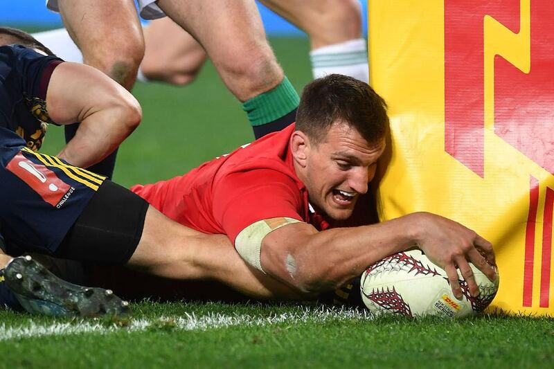 British and Irish Lions’ captain Sam Warburton scores a try during the rugby union match between the Otago Highlanders and British and Irish Lions at Forsyth Barr Stadium in Dunedin.  Marty Melville / AFP