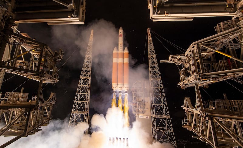 A photo made available by the NASA shows the United Launch Alliance Delta IV Heavy rocket launches NASA's Parker Solar Probe to touch the Sun. EPA/NASA
