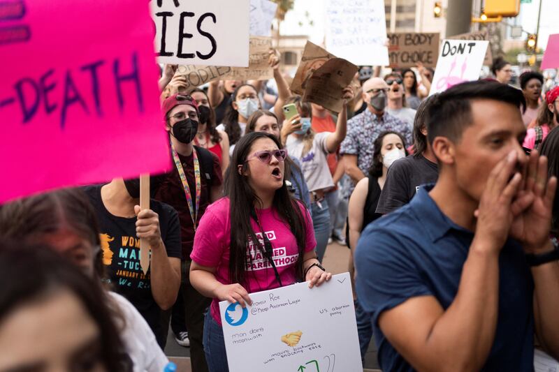 Abortion rights campaigners outside the US Federal Courthouse in Tucson, Arizona. Reuters