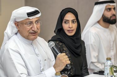 Dr Abdul Al Madani speaks at a preview event on Wednesday to Dubai International Humanitarian Aid and Development Week in March. Antonie Robertson / The National